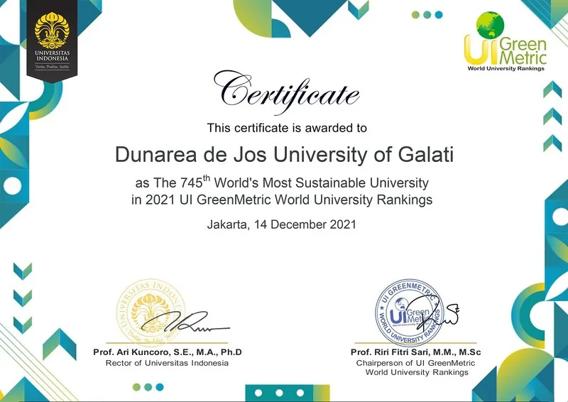 Locul 8 pentru UDJ în topul universităților românești incluse în UI Green Metric World University Rankings 2021