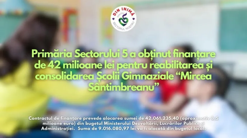 Primăria Sectorului 5 continuă investițiile în infrastructura școlară!